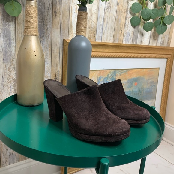 Gianni Bini Mules Clogs Shoes Brown Suede Leather Block Heel - Picture 1 of 7